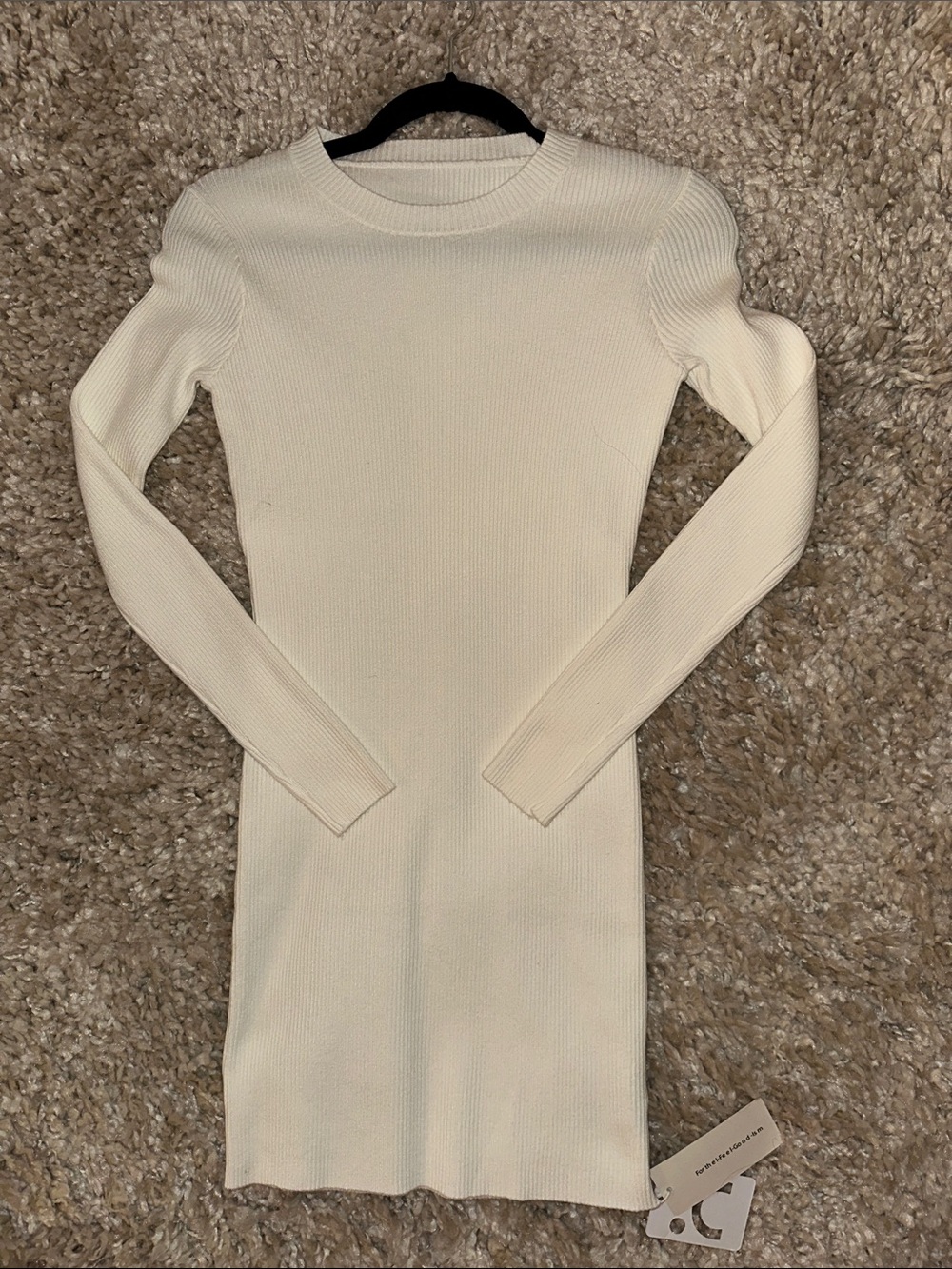Commense White Ribbed Long Sleeve Bodycon Dress - Picture 6 of 8